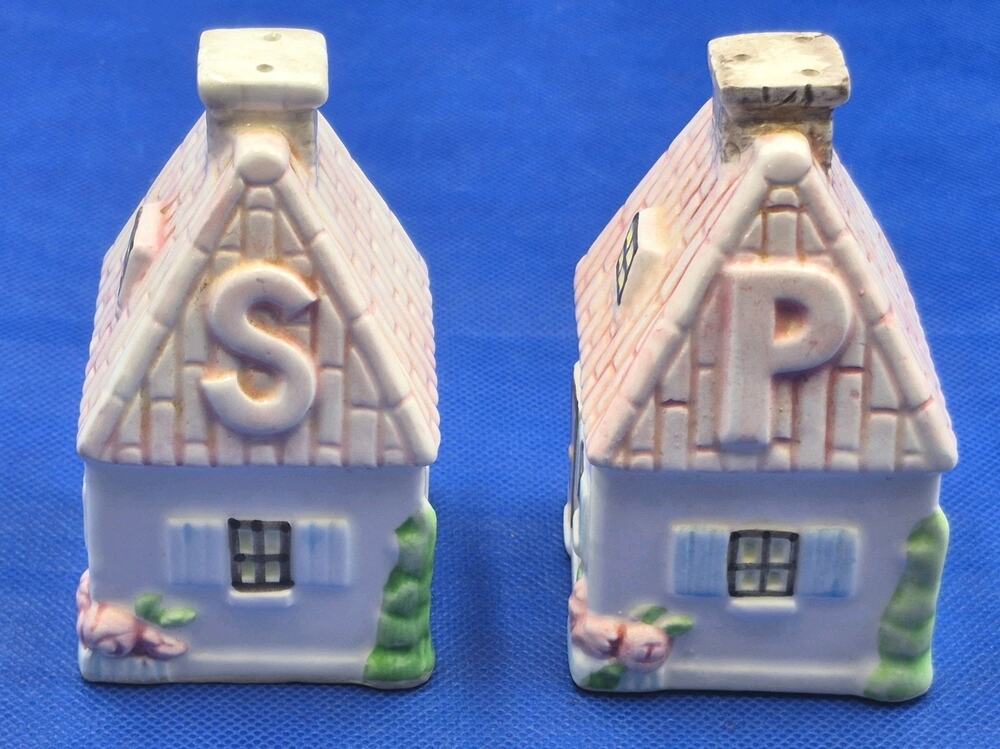 Vintage Lefton Porcelain Pink Country Cottage S&P Shakers 4" Tall